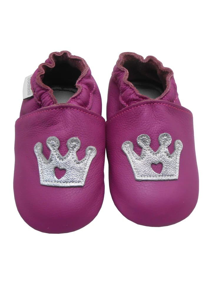 Lila Baby-Leder-Laufschuhe, komfortabel mit rutschfester Sohle - Kronenmuster
