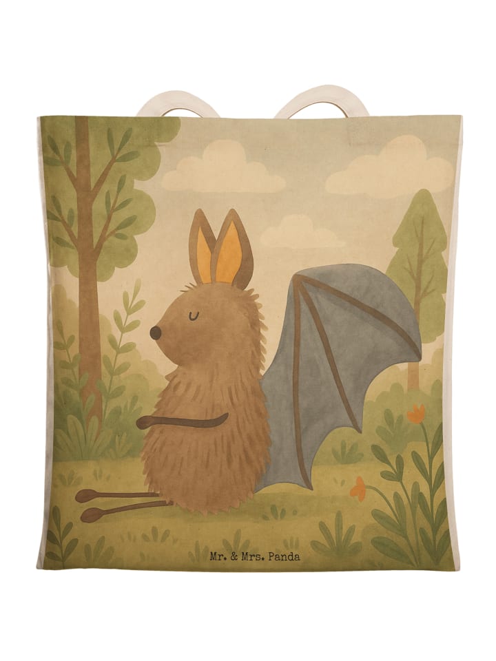 Stofftasche Fledermaus Sitzen Design ohne Spruch in Weiß
