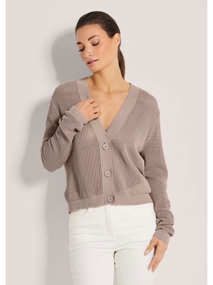 Kurze Ajour-Strickjacke mit Knöpfen in berber