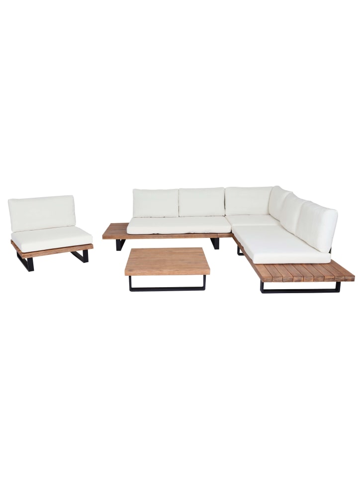 Garten-Garnitur mit Sessel H54, Hellbraun, Polster cremeweiß