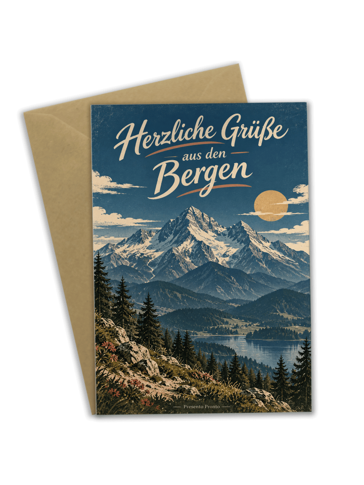 Grußkarte Berg nostalgisch Design mit Spruch in Weiß