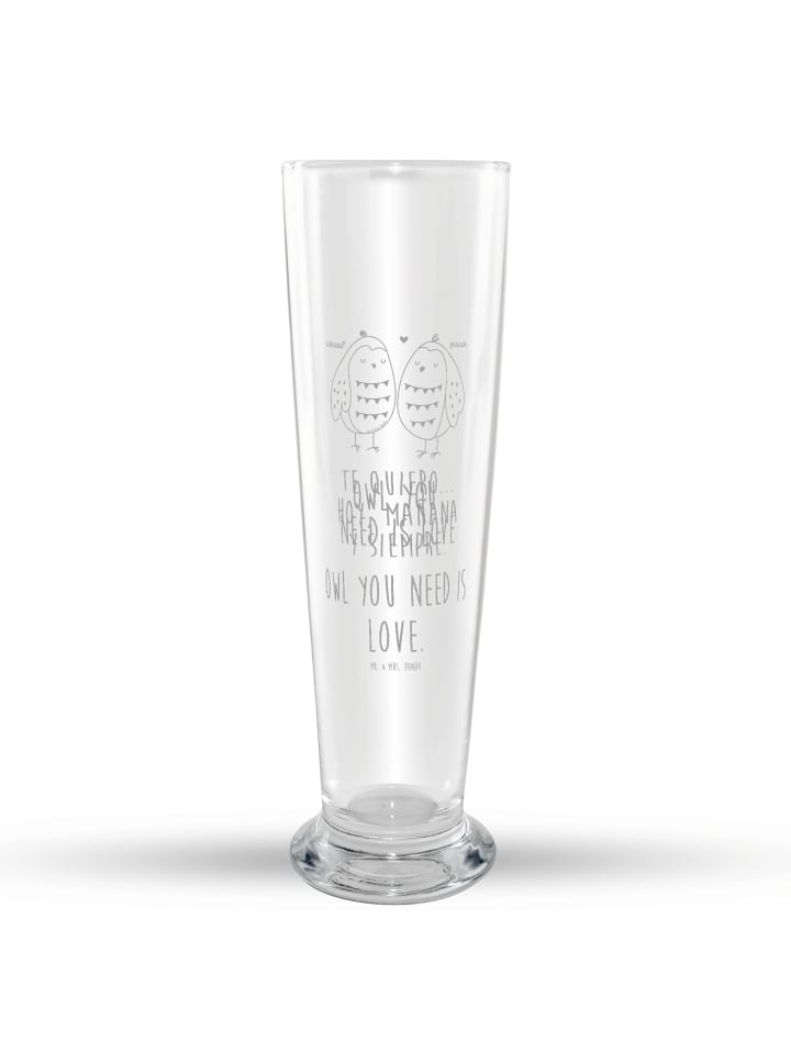 Bierglas graviert Eulen Liebe mit Spruch in Transparent