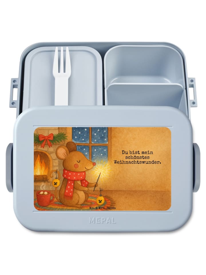 Bentobox Maus Weihnachten Design mit Spruch in Blau Pastell