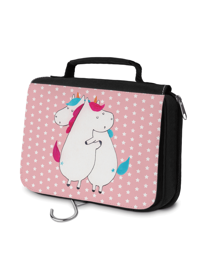 Kulturtasche Einhörner Umarmen ohne Spruch in Rot Pastell