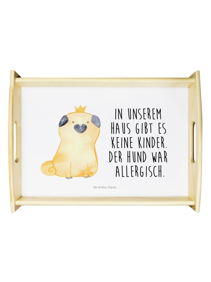 Serviertablett Mops Krone mit Spruch in Weiß