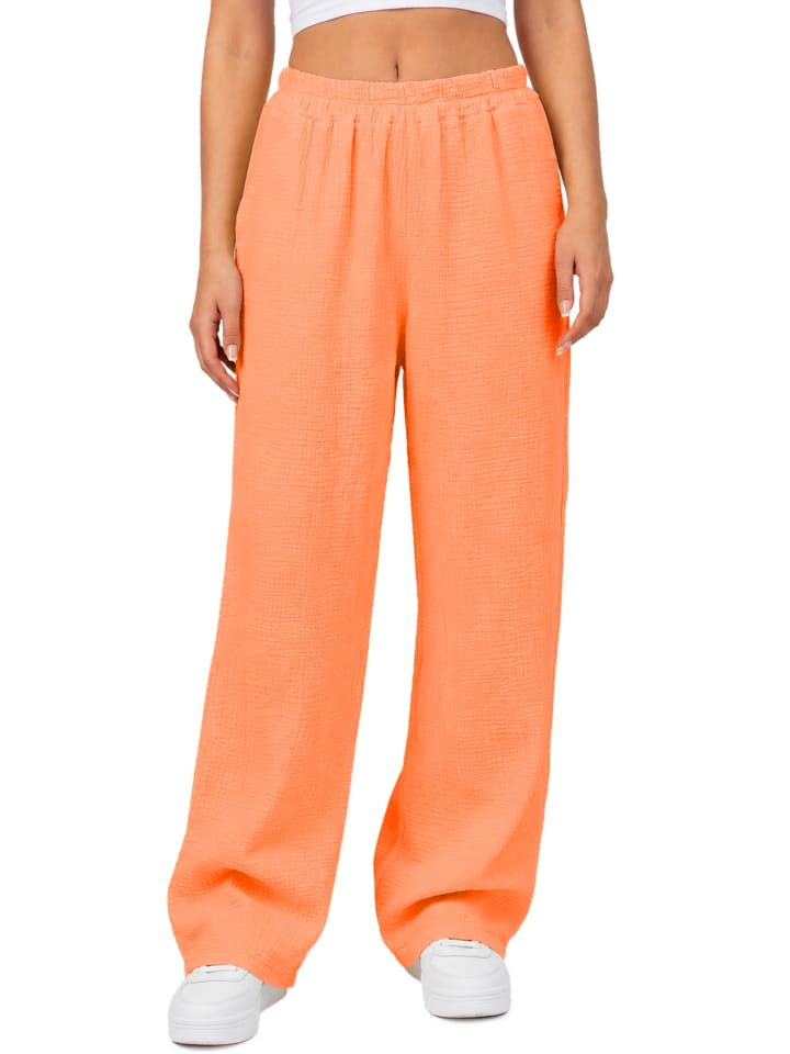 Damen Oversized Hose Musselin in Orange