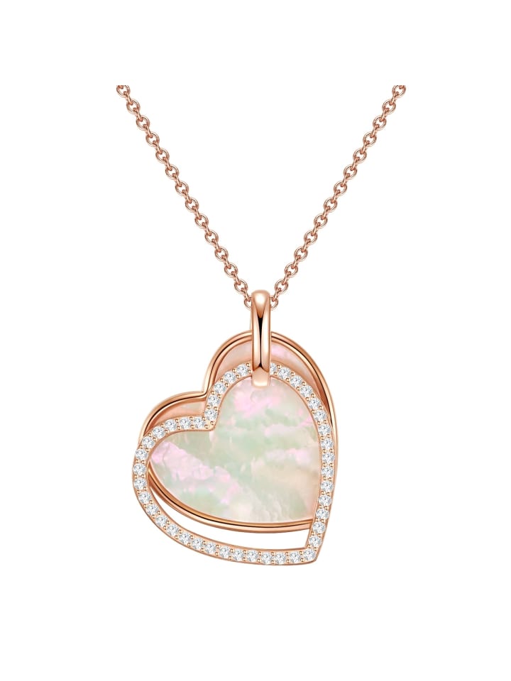 Halskette Herz aus Sterling Silber mit Zirkonia und Perlmutt in roségold