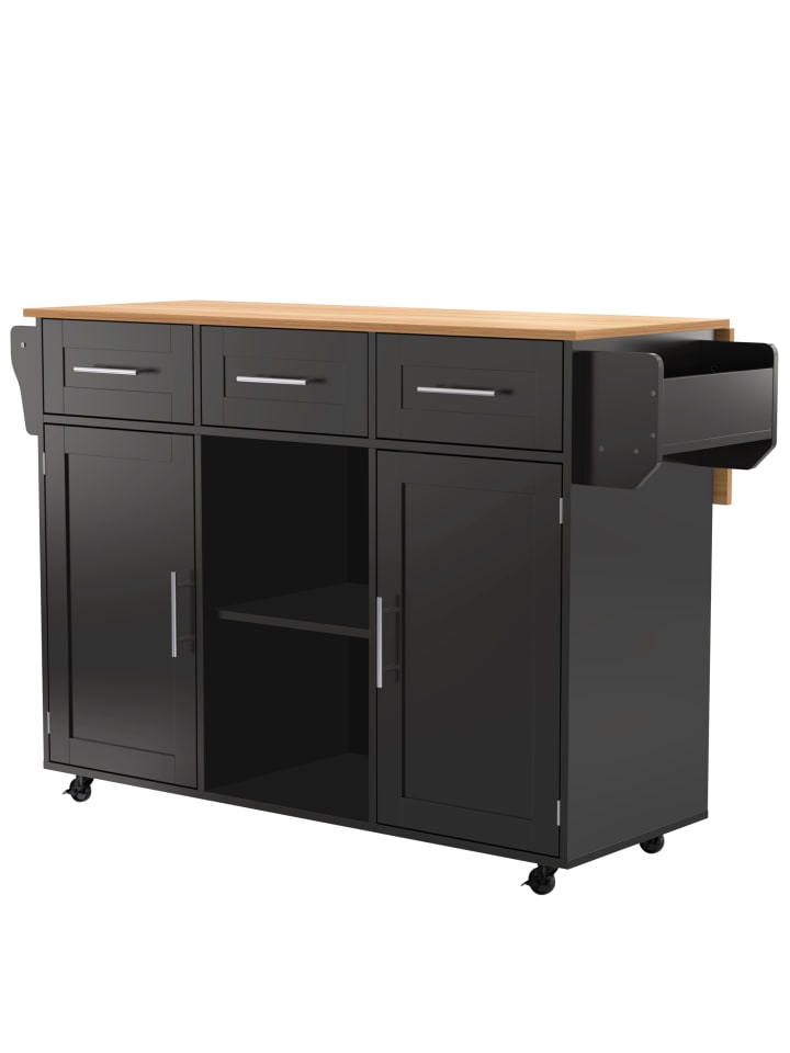 Esswagen in Schwarz mit klappbarer Platte Rollen 139x71x91,5 cm