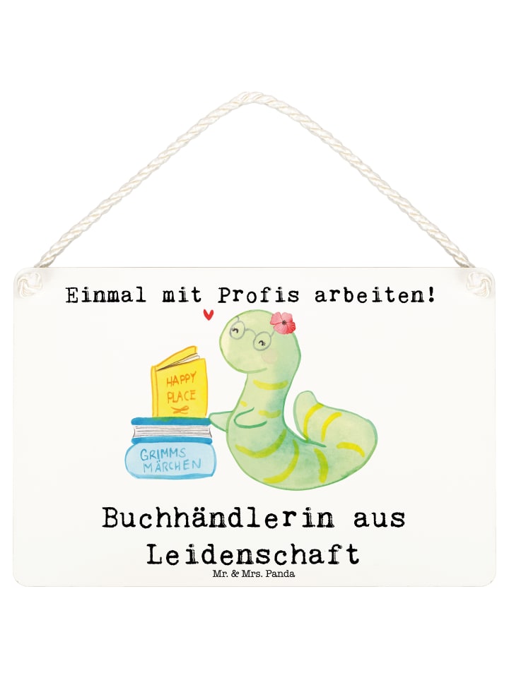 Schild Buchhändlerin Leidenschaft mit Spruch in Weiß