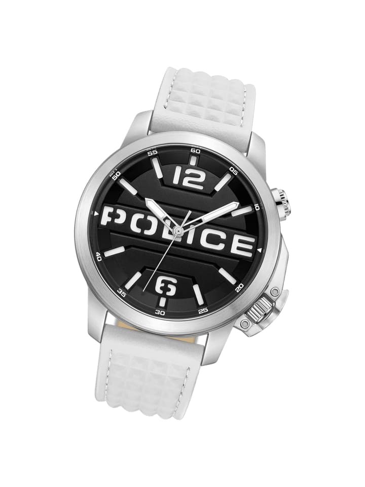 Analog-Armbanduhr Police Automated weiß extra groß (ca. 44x52mm)