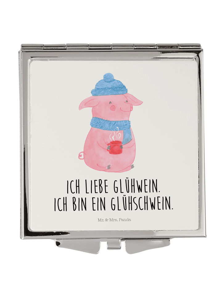 Schminkspiegel Schwein Glühwein mit Spruch in Weiß