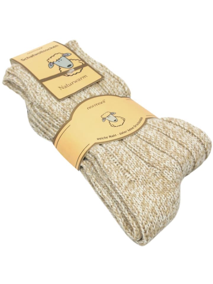2 Paar Norwegersocken aus Schafwolle in Naturmelange