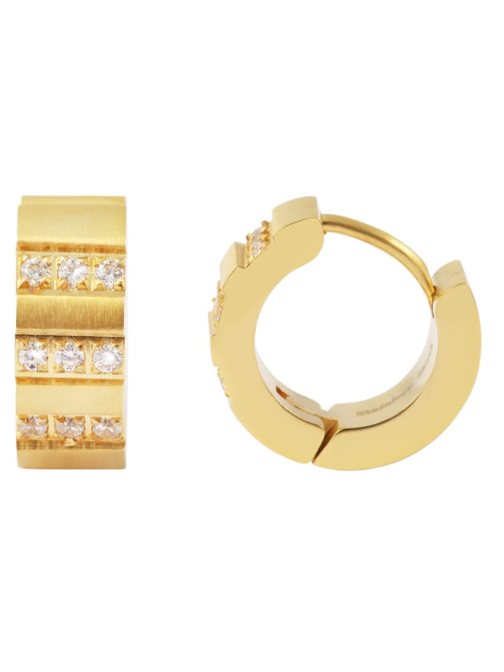 Damen Ohrringe – Klappcreole aus Edelstahl mit Strass Steinchen in gold