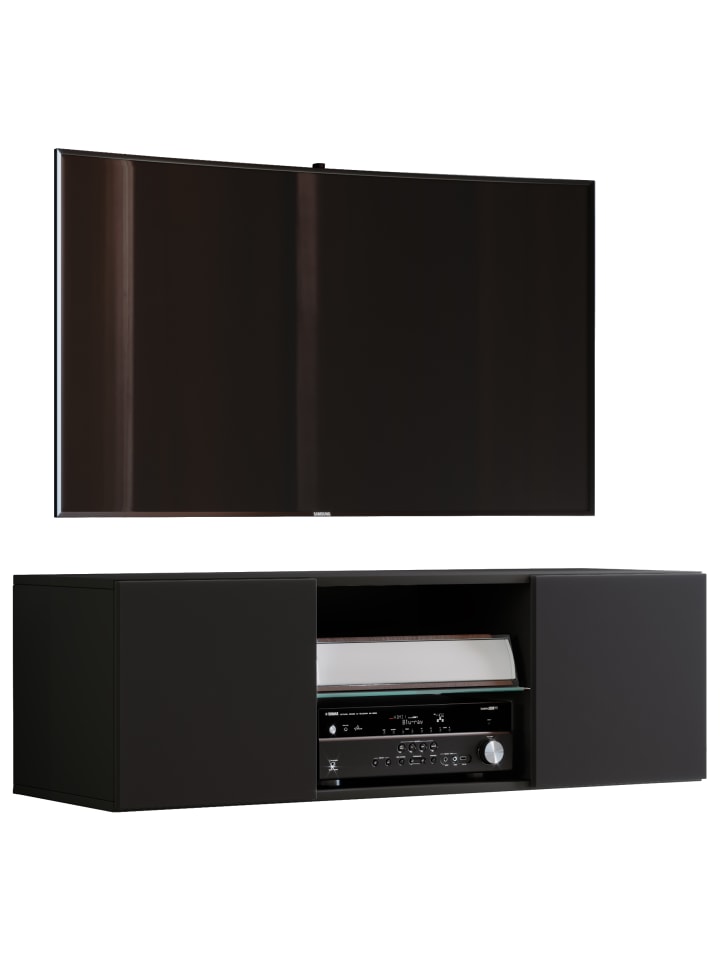 TV Wand Hänge Lowboard Fernsehschrank Jusa 115 in Schwarz