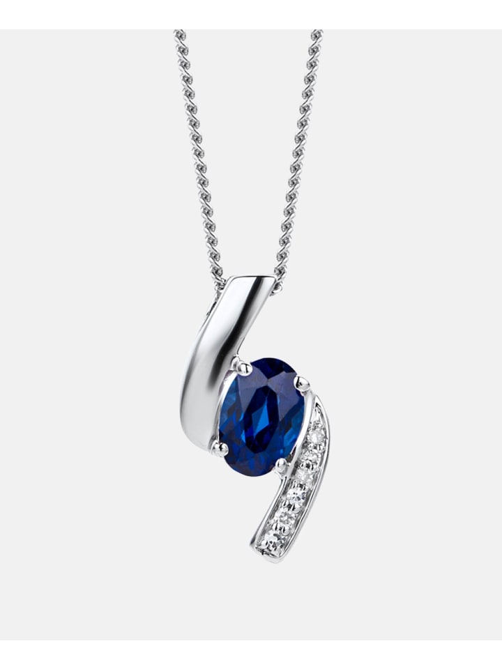 Halskette aus 375 Weißgold mit Lab Grown Diamant mit Saphir