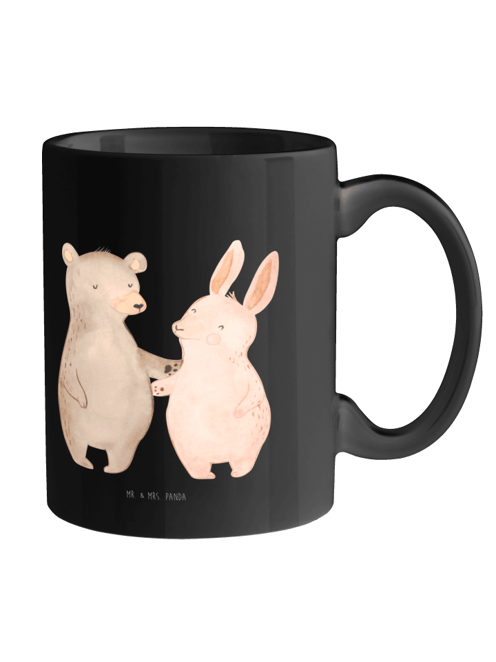 Tasse Bär und Hase Umarmen ohne Spruch in Schwarz