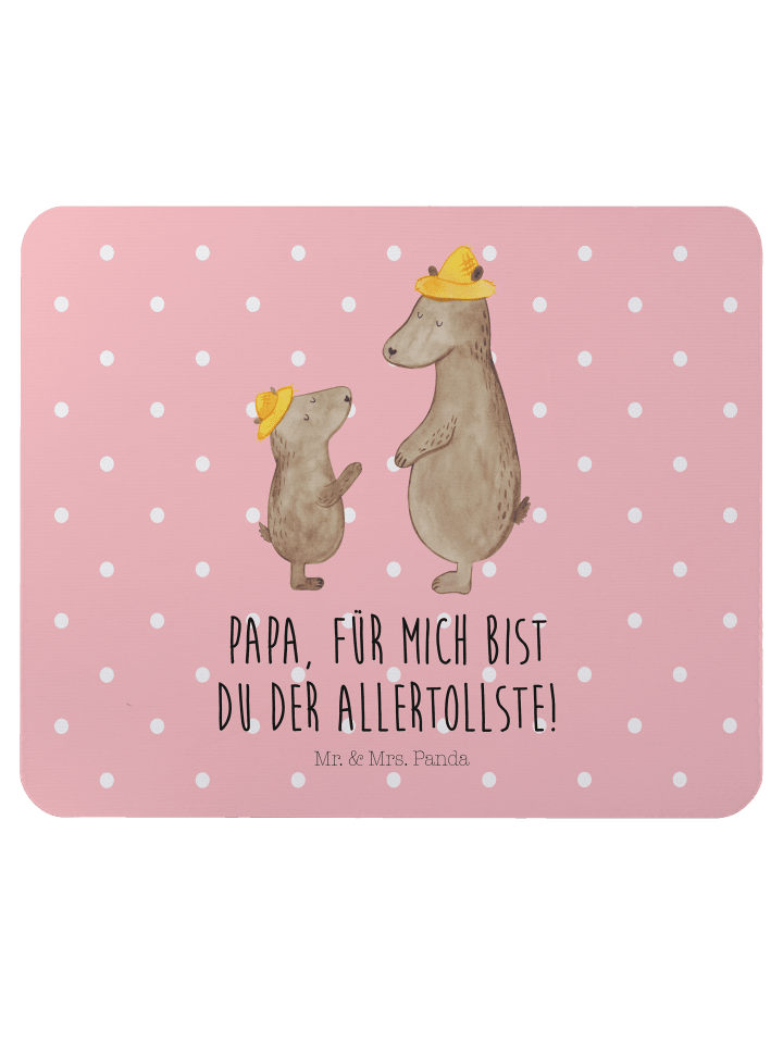 Mauspad Bären mit Hut mit Spruch in Rot Pastell