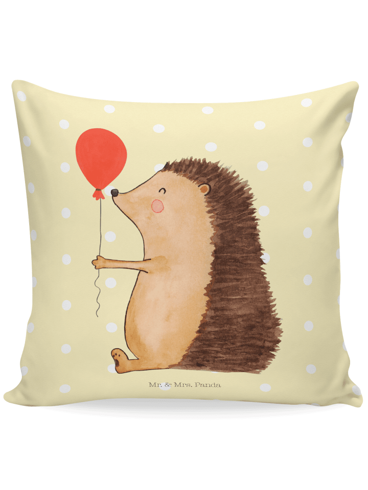 Dekokissen Igel Luftballon ohne Spruch in Gelb Pastell
