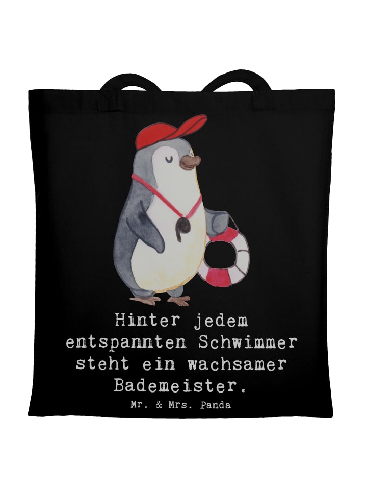 Shopping Tasche Bademeister schützend mit Spruch in Schwarz