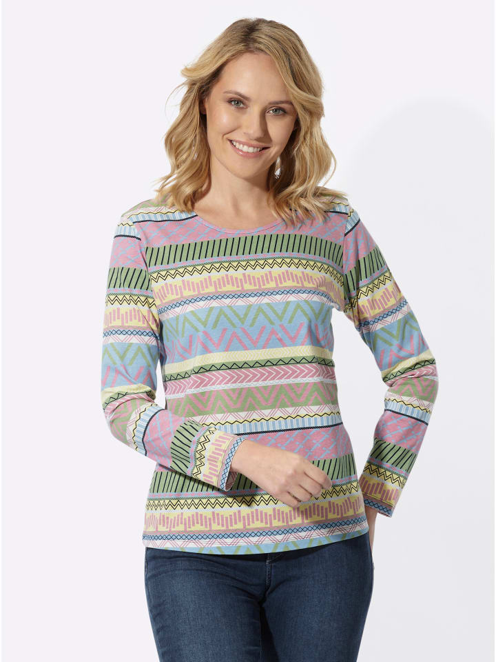 Langarm-Shirt in himmelblau-altrosa-bedruckt