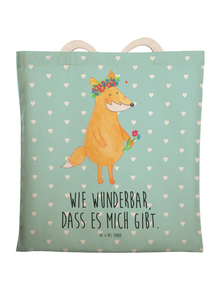 Tote Bag Fuchs Blumen mit Spruch in Türkis Pastell
