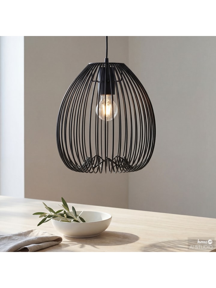 home24 Pendelleuchte 1-flammig aus Eisen in Schwarz, 24 x 150 x 24 cm in Schwarz