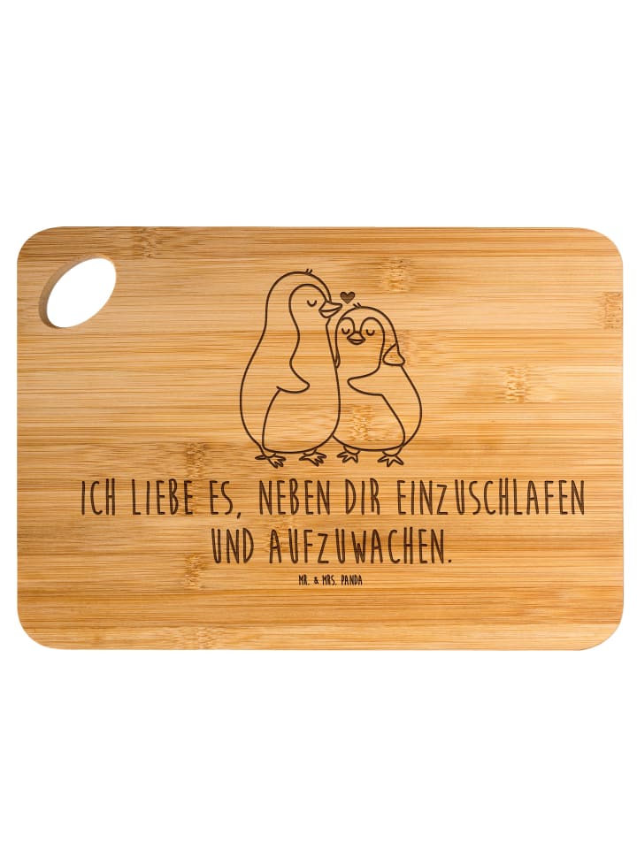 Holzbrett Pinguine Einschlafen mit Spruch in Braun