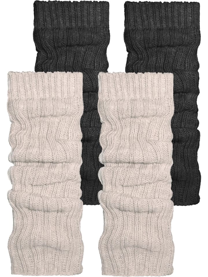 2 Paar Strickstulpen mit wärmender Alpakawolle in Anthrazit/Beige