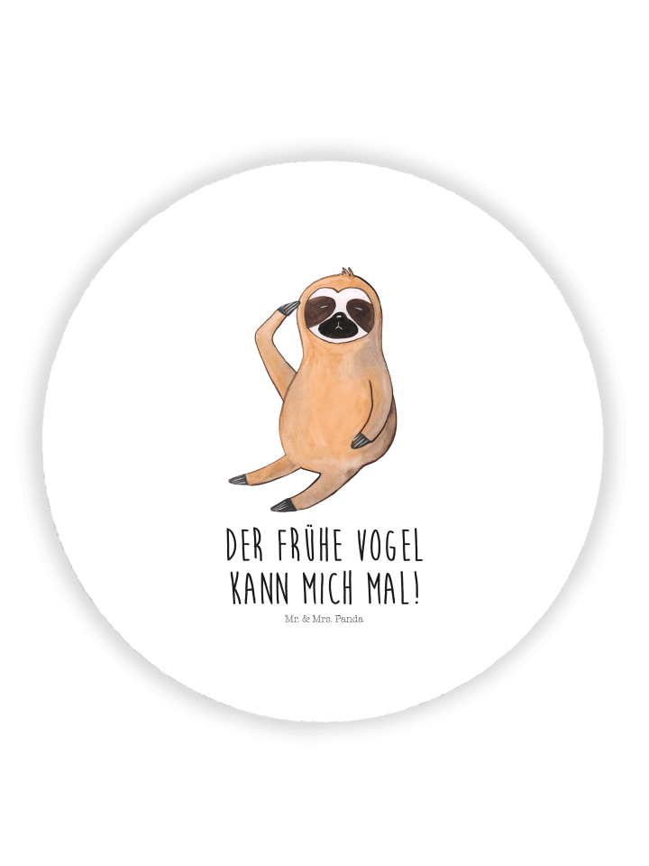 Rund Magnet Faultier Vogel mit Spruch in Weiß