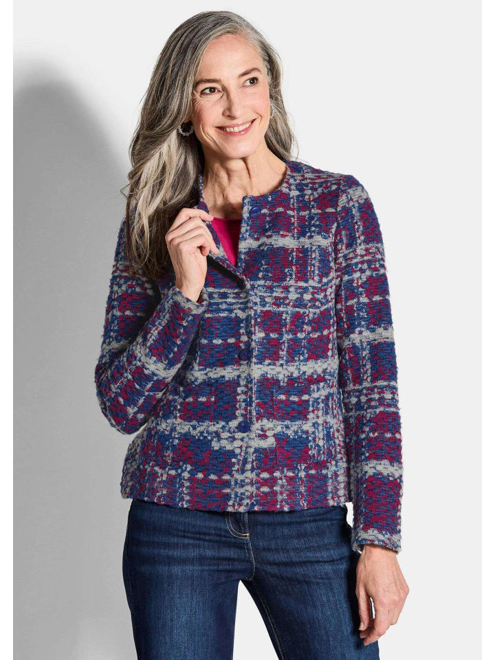 Elegante Jersey-Jacke mit Karomuster in royalblau / bordeaux / gemustert