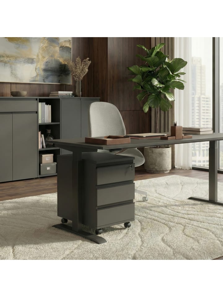Schreibtisch verstellbar 68-91cm Höhe Ergonomisch C-Fuß Büro in Graphit