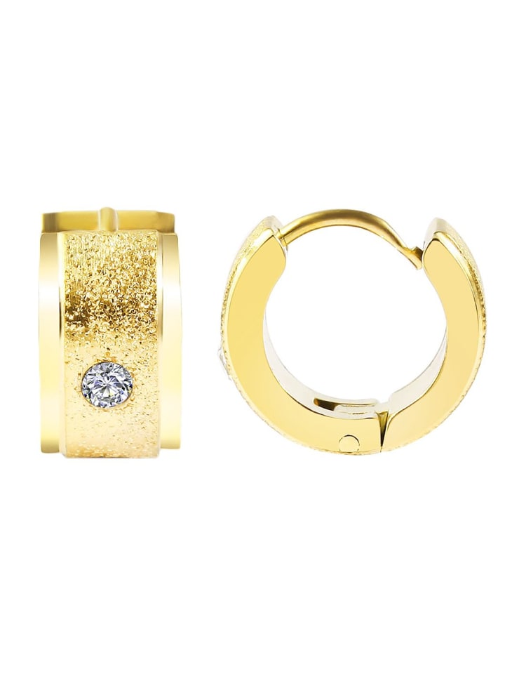 Damen Ohrringe – Klappcreole aus Edelstahl mit Strass Steinchen in gold