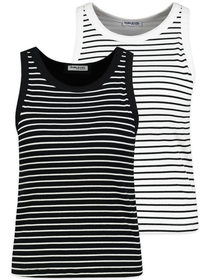 Tanktop 2er-Set Integriertes BH-Top Rundhals in Schwarz-Weiß
