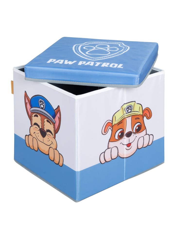 Faltbare Sitz- & Aufbewahrungsbox 'Paw Patrol' - 4-seitig bedruckt - Blau / Weiß
