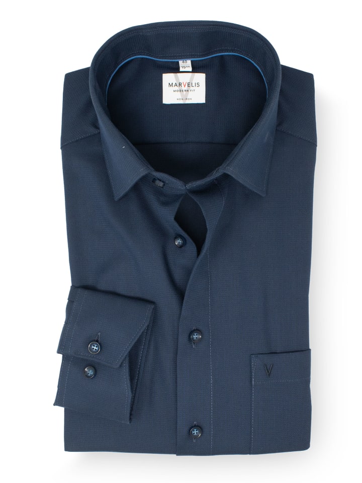 Modern Fit Businesshemd in Marine 18