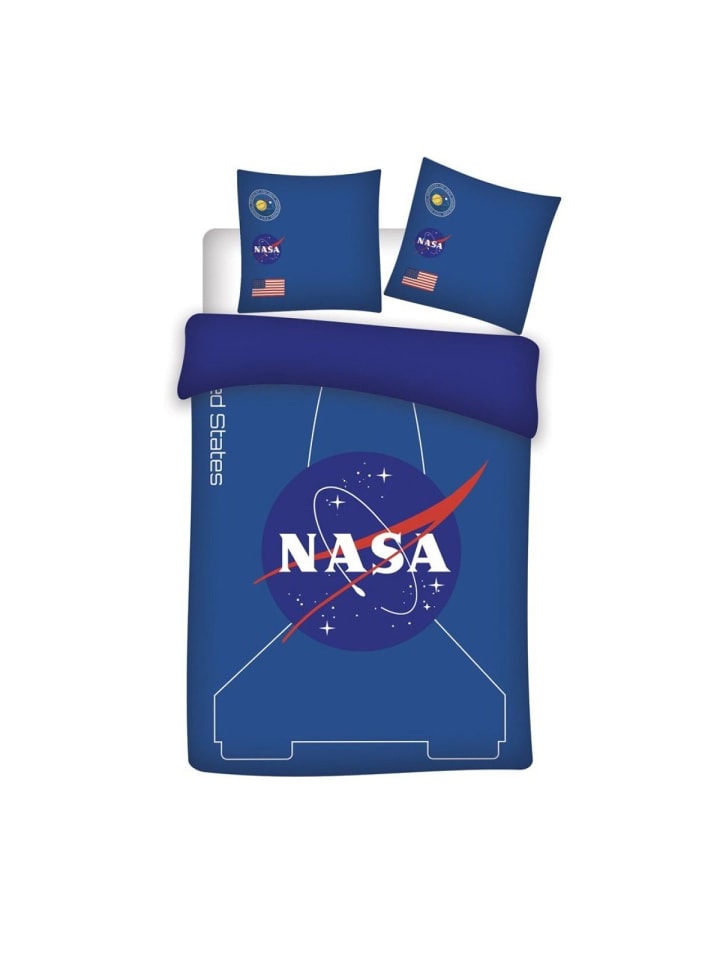 NASA Bettwäsche 200x140 cm 100% Mikrofaser mit Kissenbezug 63x63 cm in Blau