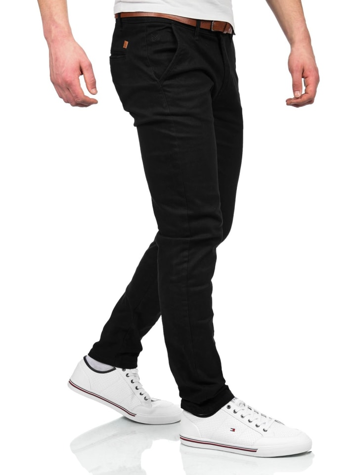 Maurelio Modriano Herren Designer Chino Stoff Hose Chinohose MM016 in Schwarz