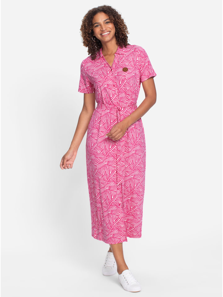 Jersey-Kleid in fuchsia-weiß-bedruckt