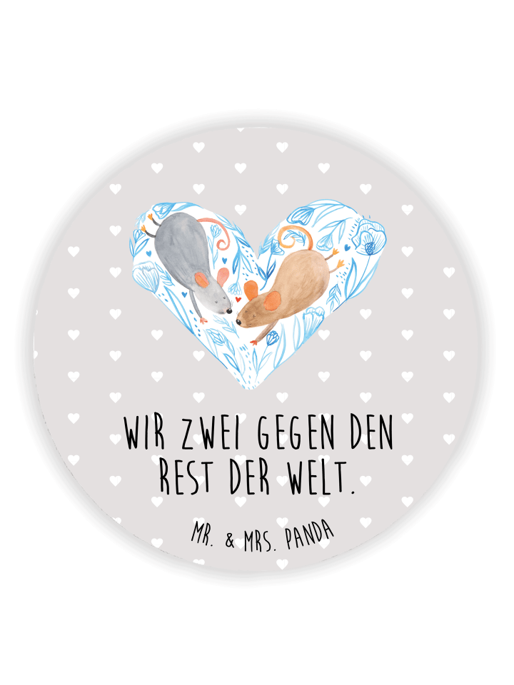 Magnet Mäuse Herz mit Spruch in Grau Pastell