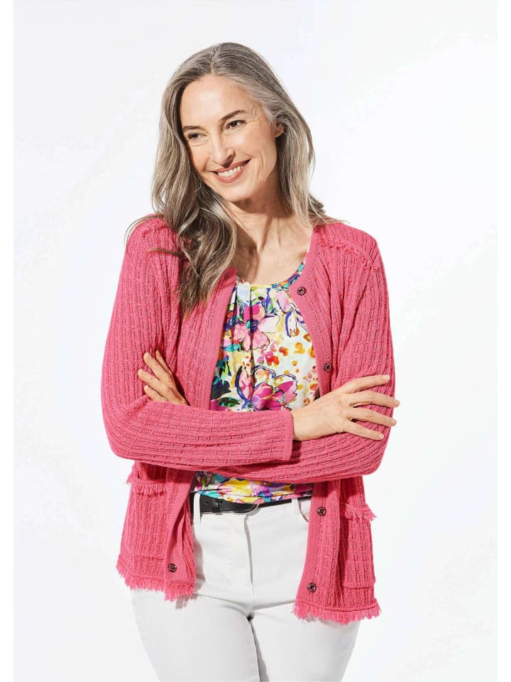 Kurzgröße: Strickjacke mit Druckknöpfen in pink