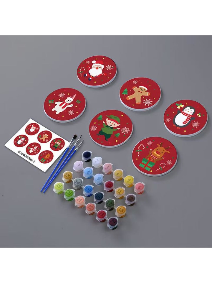 Keramik-Untersetzer Malen nach Zahlen 6er Set-"Weihnachtszauber"