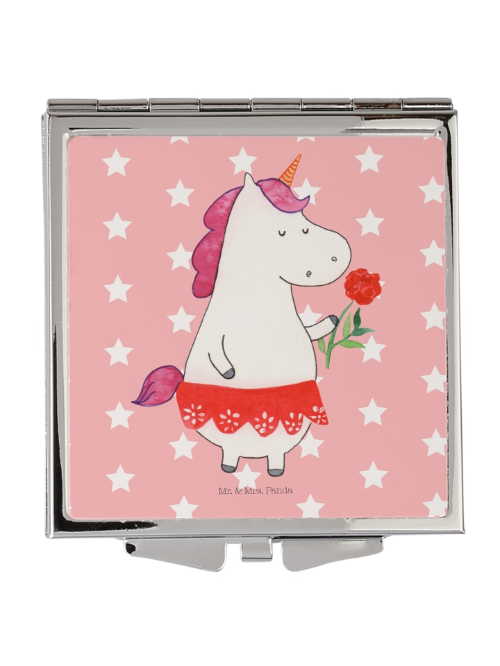 Schminkspiegel Einhorn Dame ohne Spruch in Rot Pastell