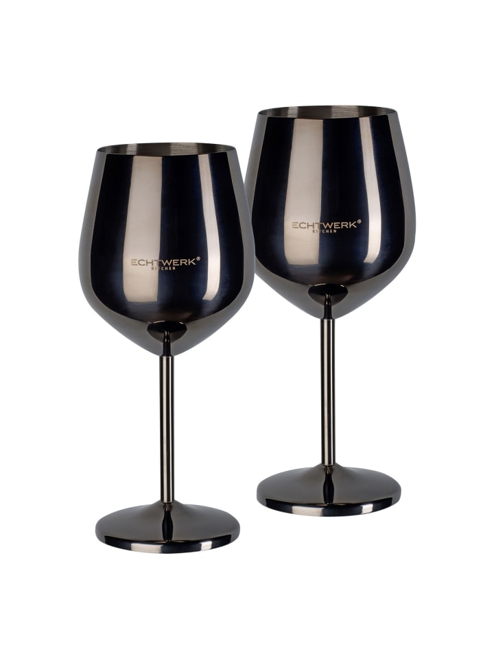 2 er-Set Edelstahl Weinglas/Weinkelch bruchsicher 500 ml in Schwarz