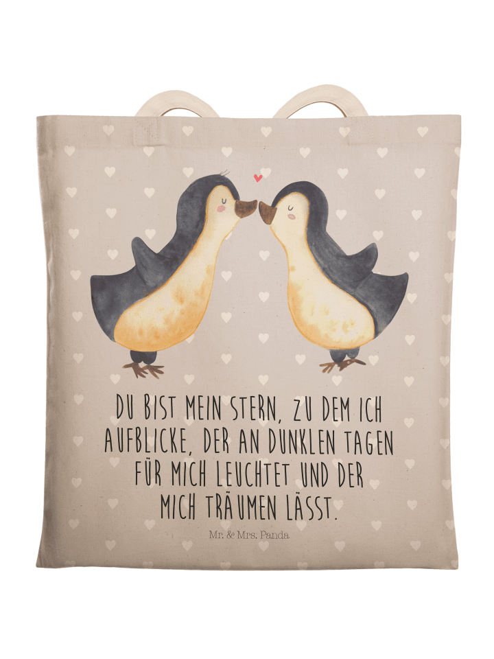 Umhängetasche Pinguin Liebe mit Spruch in Grau Pastell