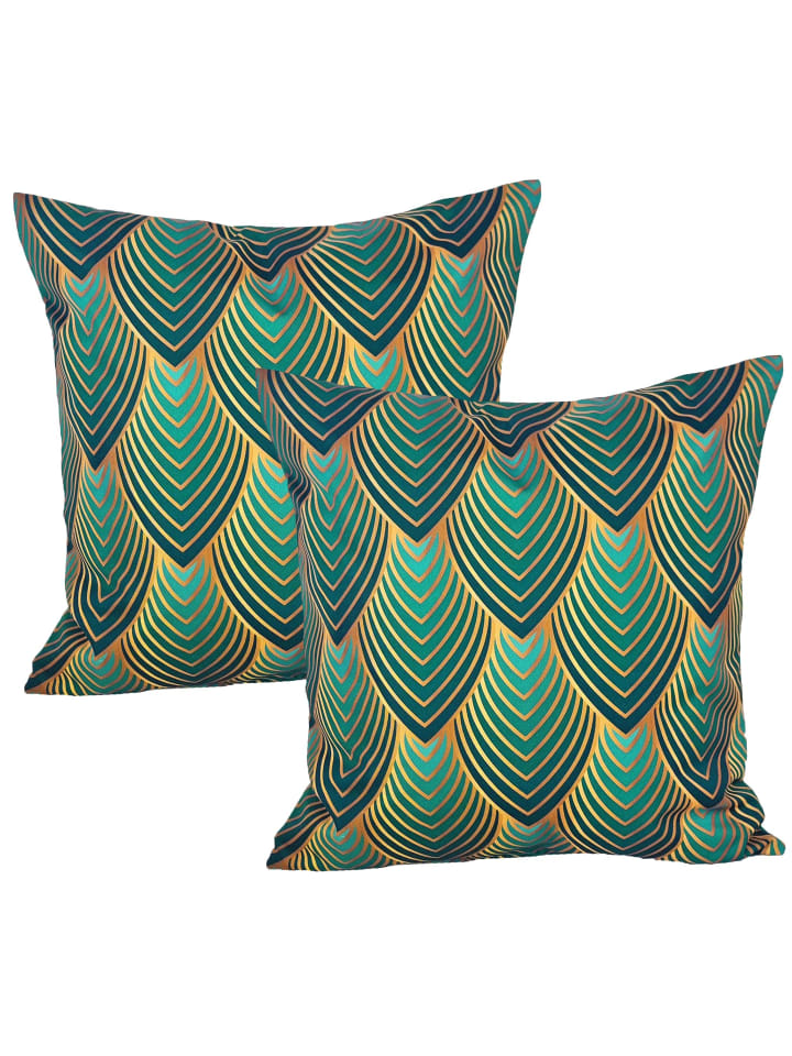 2er Set Outdoor Kissenhülle 45x45cm Motiv in Blatt Grün
