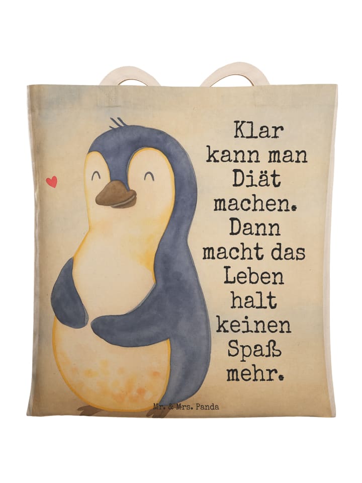 Tasche Pinguin Diät Design mit Spruch in Weiß