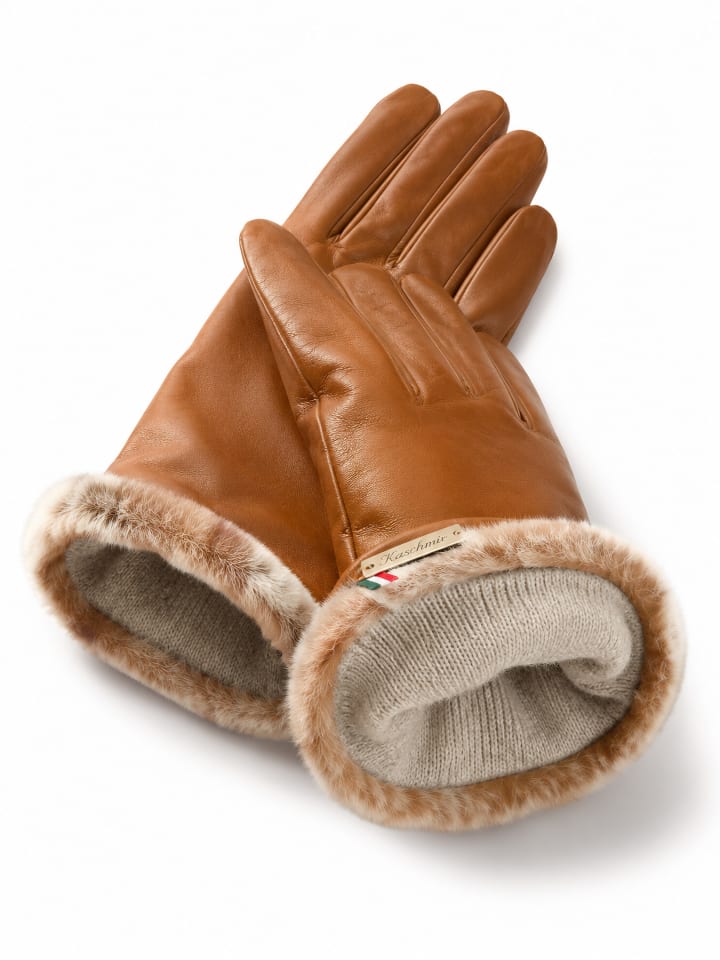 Handschuhe " Kaschmir " in cognac