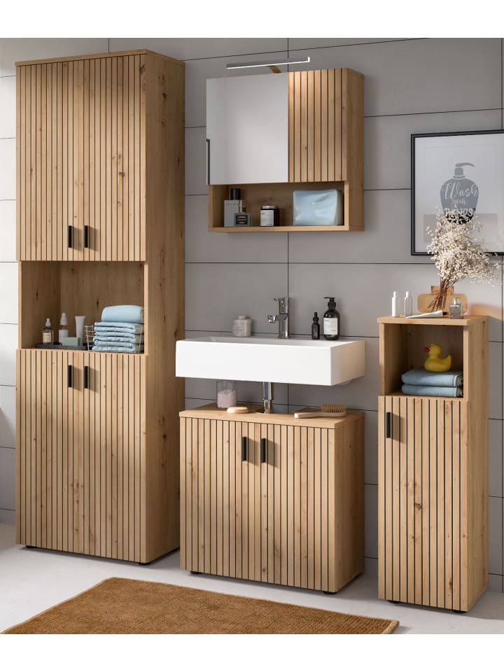 Badmöbel-Set Eiche Artisan 4-teilig 180 cm, Badkombination mit viel Stauraum