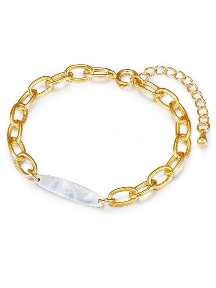 Perlen-Armband aus Metall-Legierung mit Perlmutt in gelbgold