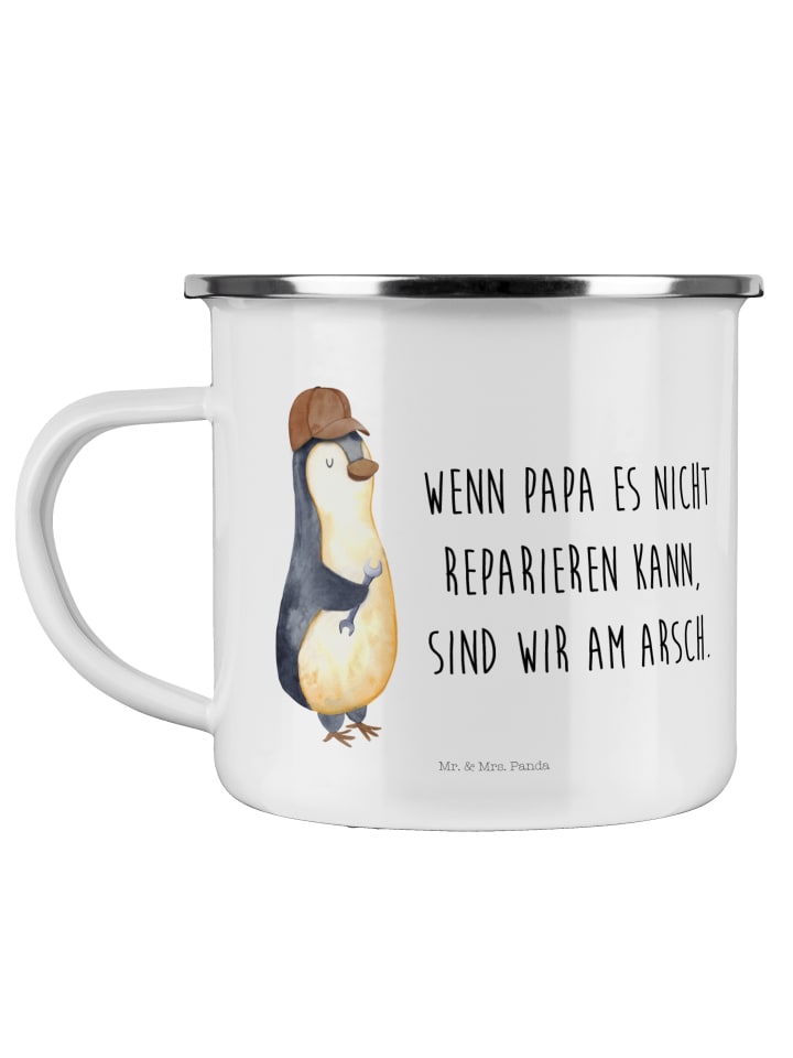 Emaille Tasse Wenn Papa es nicht reparieren kan... in Weiß